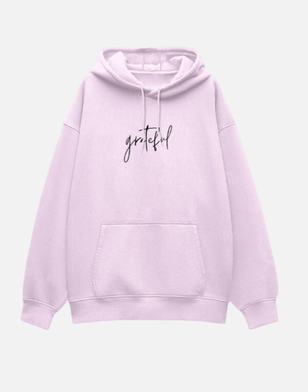 Grateful Soft Pink Oversized Minimal & Aesthetic Unisex Hoodie