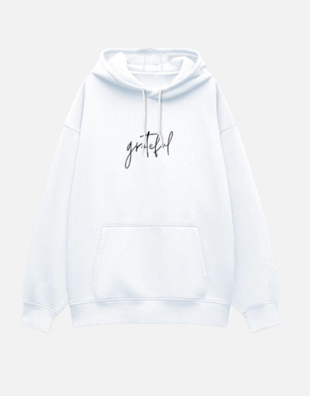 Grateful White Oversized Minimal & Aesthetic Unisex Hoodie