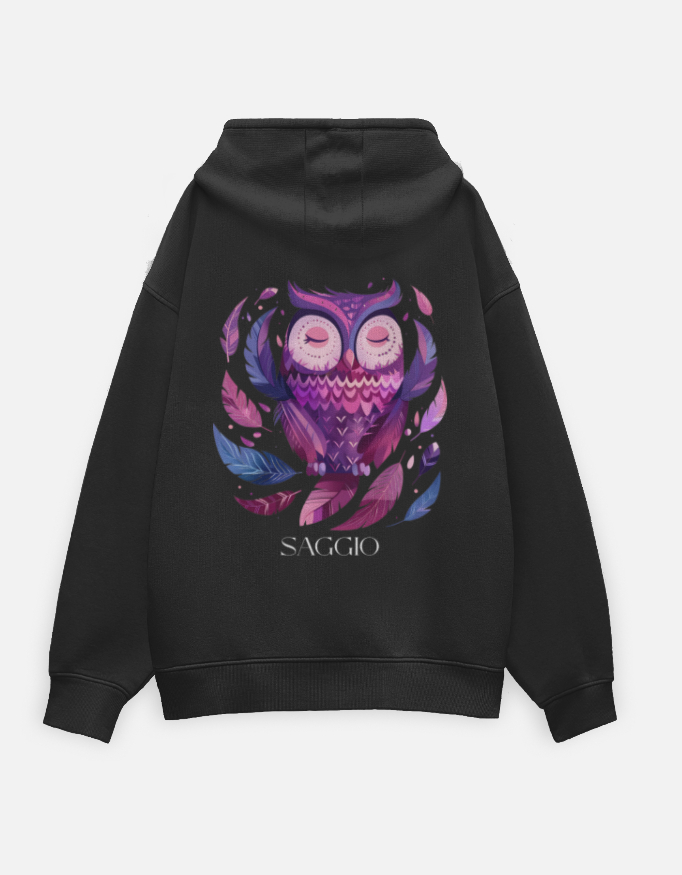 Saggio Mystic Owl Oversized Hoodie – Unisex Graphic Hoodie